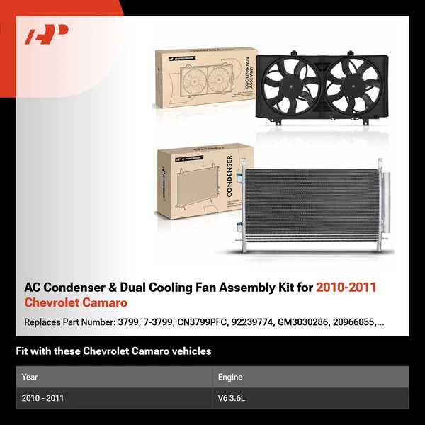 AC Condenser & Dual Cooling Fan Assembly Kit for 2010-2011 Chevrolet Camaro