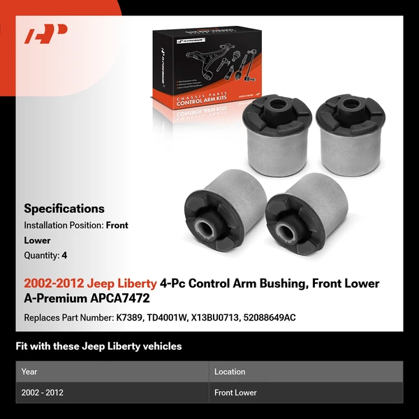 2002-2012 Jeep Liberty 4-Pc Control Arm Bushing, Front Lower A-Premium APCA7472
