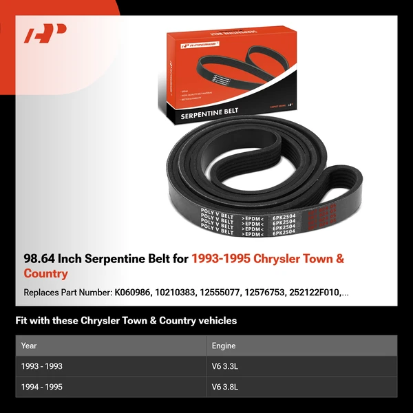 98.64 Inch Serpentine Belt for 1993-1995 Chrysler Town & Country
