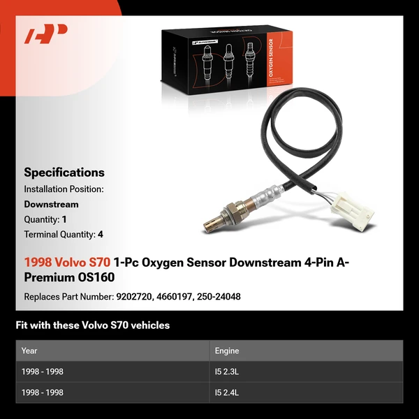 1998 Volvo S70 1-Pc Oxygen Sensor Downstream 4-Pin A-Premium OS160