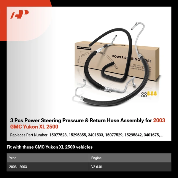 3 Pcs Power Steering Pressure & Return Hose Assembly for 2003 GMC Yukon XL 2500