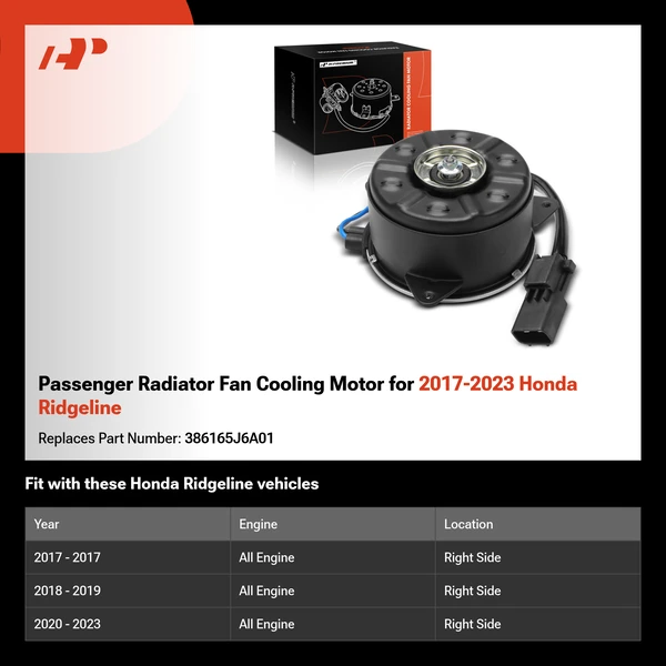 Passenger Radiator Fan Cooling Motor for 2017-2023 Honda Ridgeline