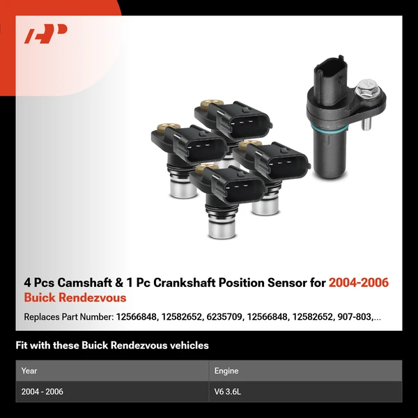 4 Pcs Camshaft & 1 Pc Crankshaft Position Sensor for 2004-2006 Buick Rendezvous