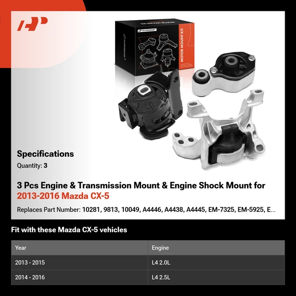 3 Pcs Engine & Transmission Mount & Engine Shock Mount for 2013-2016 Mazda CX-5