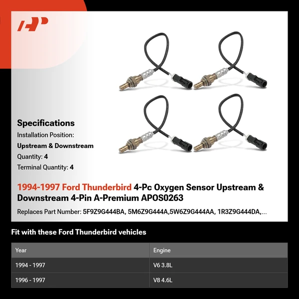 1994-1997 Ford Thunderbird 4-Pc Oxygen Sensor Upstream & Downstream 4-Pin A-Premium APOS0263