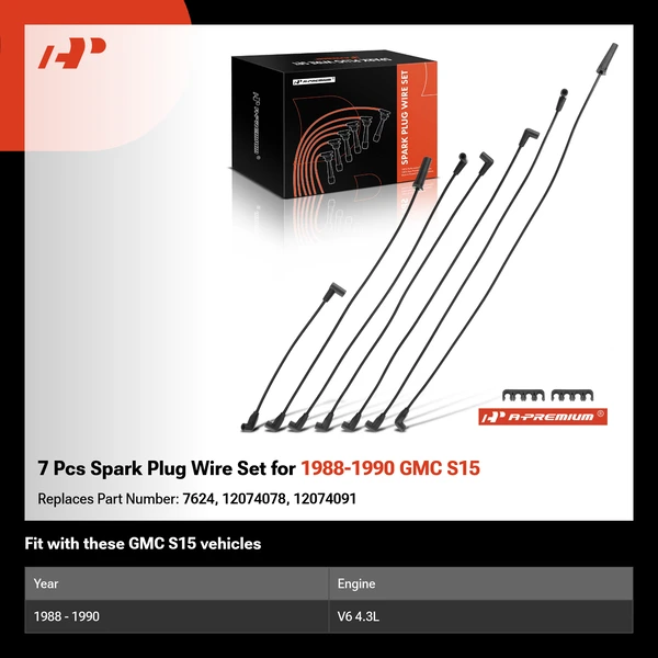7 Pcs Spark Plug Wire Set for 1988-1990 GMC S15