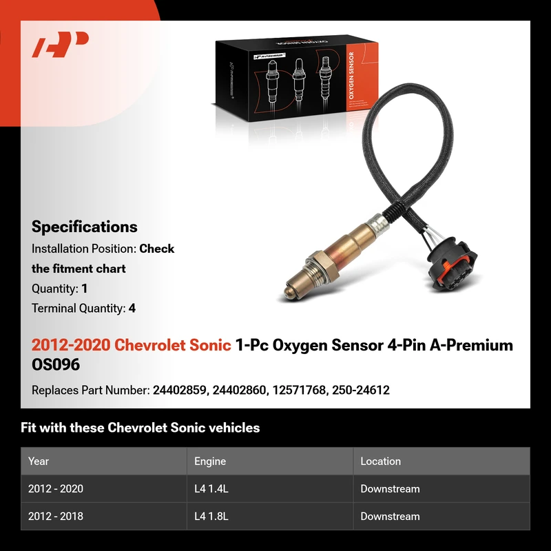 2012-2020 Chevrolet Sonic 1-Pc Oxygen Sensor 4-Pin A-Premium OS096