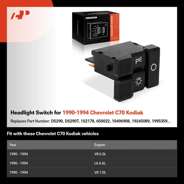 Headlight Switch for 1990-1994 Chevrolet C70 Kodiak