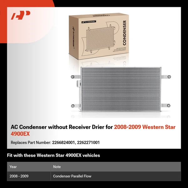 AC Condenser without Receiver Drier for 2008-2009 Western Star 4900EX