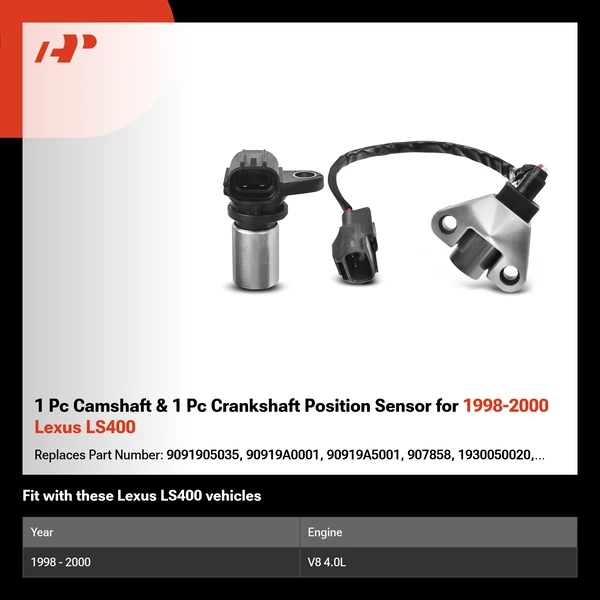 1 Pc Camshaft & 1 Pc Crankshaft Position Sensor for 1998-2000 Lexus LS400
