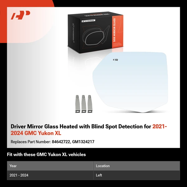 Driver Mirror Glass Heated with Blind Spot Detection for 2021-2024 GMC Yukon XL