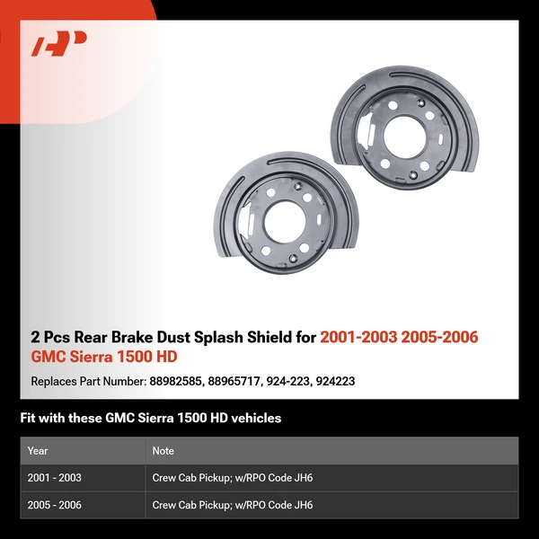 2 Pcs Rear Brake Dust Splash Shield for 2001-2003 2005-2006 GMC Sierra 1500 HD