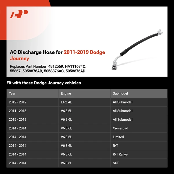 AC Discharge Hose for 2011-2019 Dodge Journey