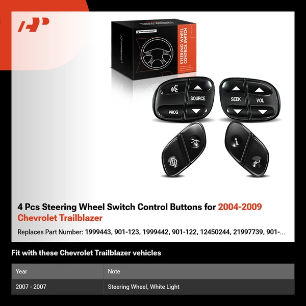 4 Pcs Steering Wheel Switch Control Buttons for 2004-2009 Chevrolet Trailblazer