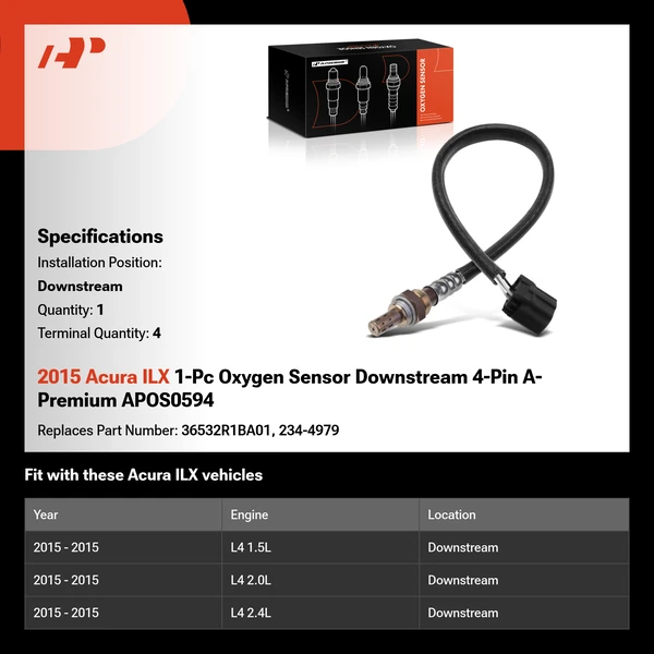2015 Acura ILX 1-Pc Oxygen Sensor Downstream 4-Pin A-Premium APOS0594