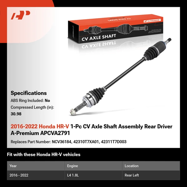 2016-2022 Honda HR-V 1-Pc CV Axle Shaft Assembly Rear Driver A-Premium APCVA2791