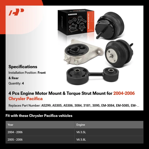 4 Pcs Engine Motor Mount & Torque Strut Mount for 2004-2006 Chrysler Pacifica