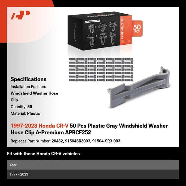 1997-2023 Honda CR-V 50 Pcs Plastic Gray Windshield Washer Hose Clip A-Premium APRCF252