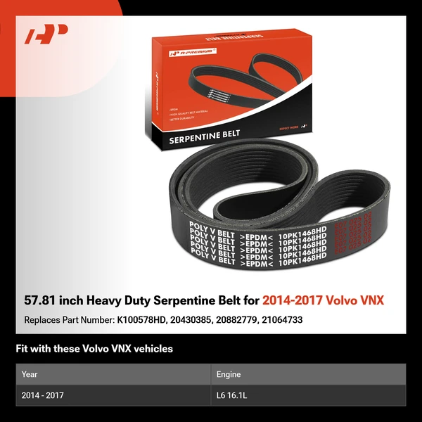 57.81 inch Heavy Duty Serpentine Belt for 2014-2017 Volvo VNX
