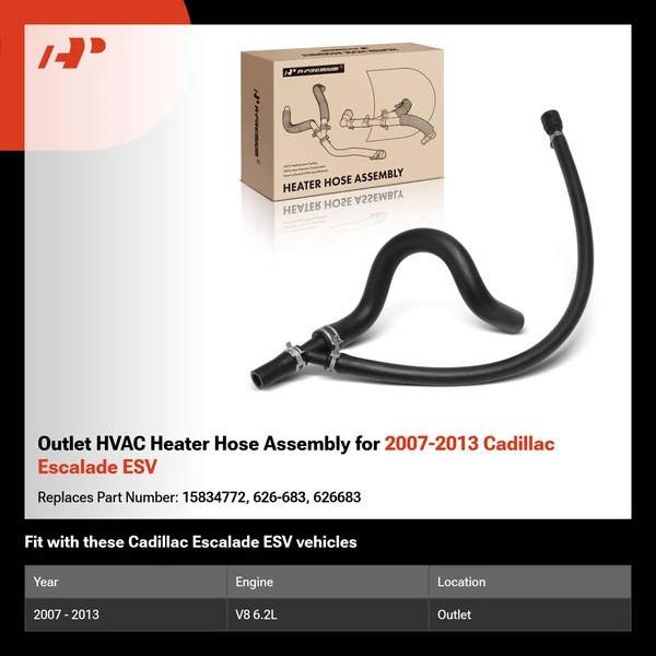 Outlet HVAC Heater Hose Assembly for 2007-2013 Cadillac Escalade ESV