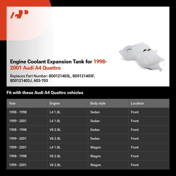 Engine Coolant Expansion Tank for 1998-2001 Audi A4 Quattro