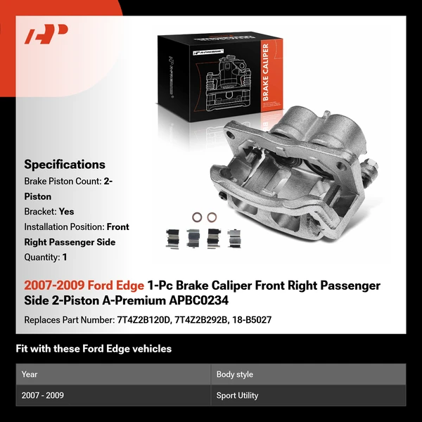 2007-2009 Ford Edge 1-Pc Brake Caliper Front Right Passenger Side 2-Piston A-Premium APBC0234