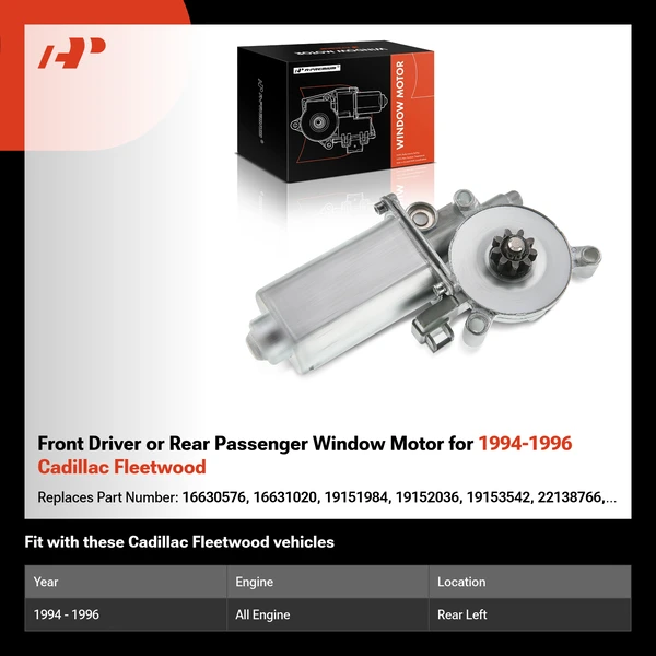 Front Driver or Rear Passenger Window Motor for 1994-1996 Cadillac Fleetwood