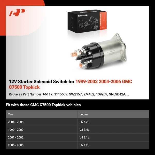 12V Starter Solenoid Switch for 1999-2002 2004-2006 GMC C7500 Topkick