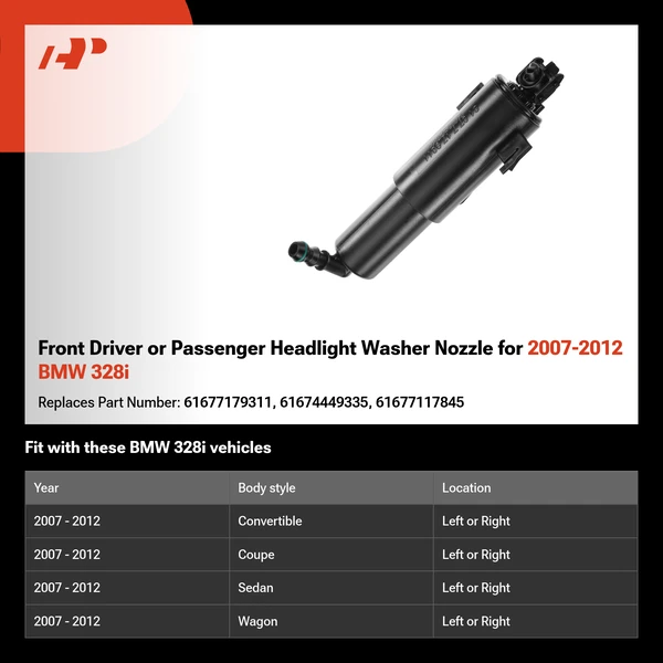 Front Driver or Passenger Headlight Washer Nozzle for 2007-2012 BMW 328i