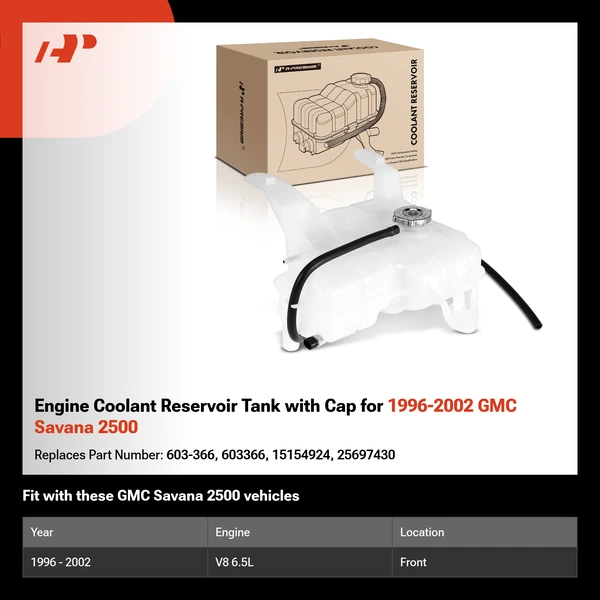 Engine Coolant Reservoir Tank with Cap for 1996-2002 GMC Savana 2500