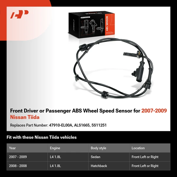 Front Driver or Passenger ABS Wheel Speed Sensor for 2007-2009 Nissan Tiida