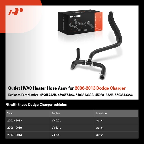 Outlet HVAC Heater Hose Assy for 2006-2013 Dodge Charger