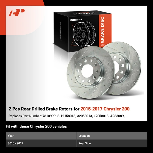 2 Pcs Rear Drilled Brake Rotors for 2015-2017 Chrysler 200