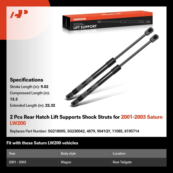 2 Pcs Rear Hatch Lift Supports Shock Struts for 2001-2003 Saturn LW200