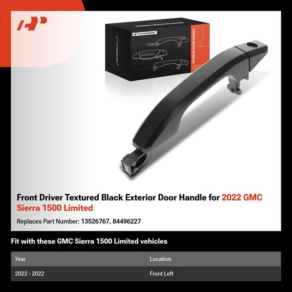 Front Driver Textured Black Exterior Door Handle for 2022 GMC Sierra 1500 Limited