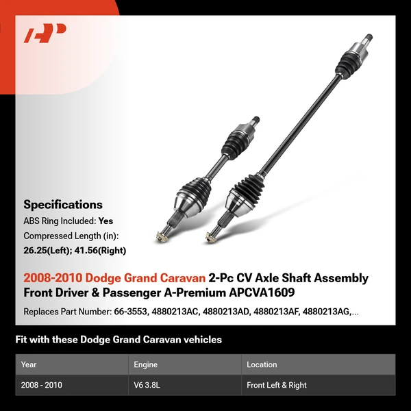 2008-2010 Dodge Grand Caravan 2-Pc CV Axle Shaft Assembly Front Driver & Passenger A-Premium APCVA1609