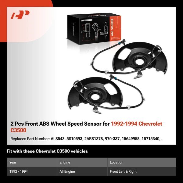 2 Pcs Front ABS Wheel Speed Sensor for 1992-1994 Chevrolet C3500