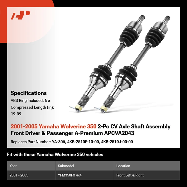 2001-2005 Yamaha Wolverine 350 2-Pc CV Axle Shaft Assembly Front Driver & Passenger A-Premium APCVA2043