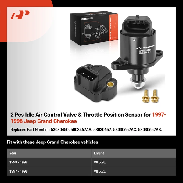 2 Pcs Idle Air Control Valve & Throttle Position Sensor for 1997-1998 Jeep Grand Cherokee