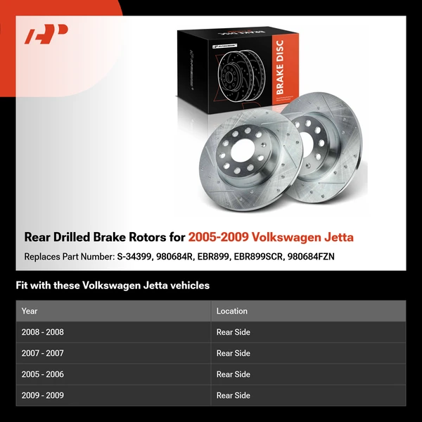 Rear Drilled Brake Rotors for 2005-2009 Volkswagen Jetta