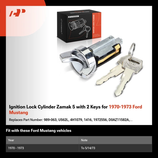 Ignition Lock Cylinder Zamak 5 with 2 Keys for 1970-1973 Ford Mustang