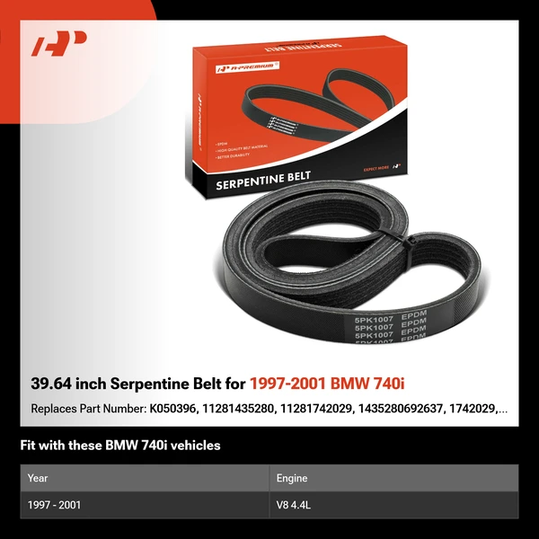 39.64 inch Serpentine Belt for 1997-2001 BMW 740i