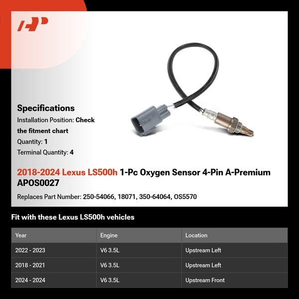 2018-2024 Lexus LS500h 1-Pc Oxygen Sensor 4-Pin A-Premium APOS0027