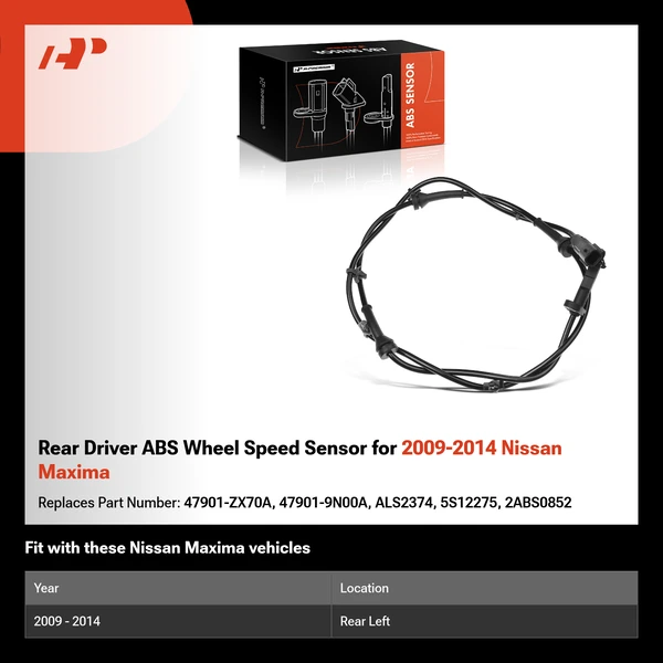 Rear Driver ABS Wheel Speed Sensor for 2009-2014 Nissan Maxima