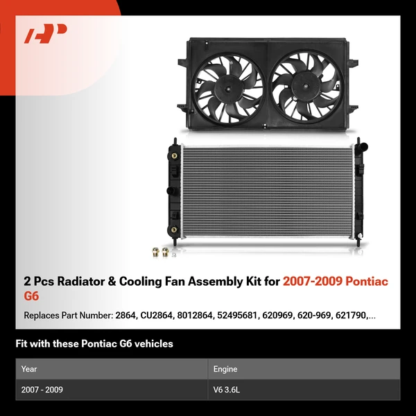 2 Pcs Radiator & Cooling Fan Assembly Kit for 2007-2009 Pontiac G6