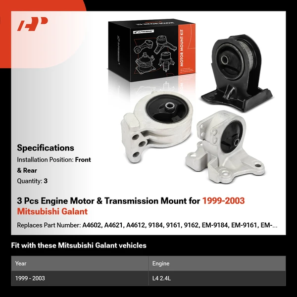 3 Pcs Engine Motor & Transmission Mount for 1999-2003 Mitsubishi Galant