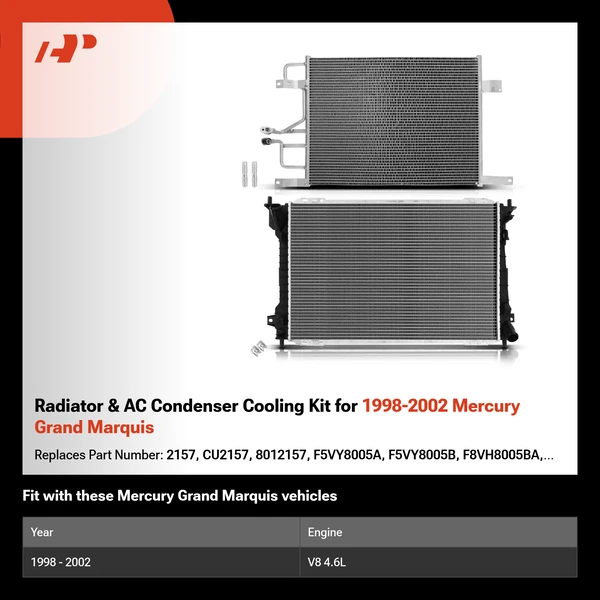 Radiator & AC Condenser Cooling Kit for 1998-2002 Mercury Grand Marquis