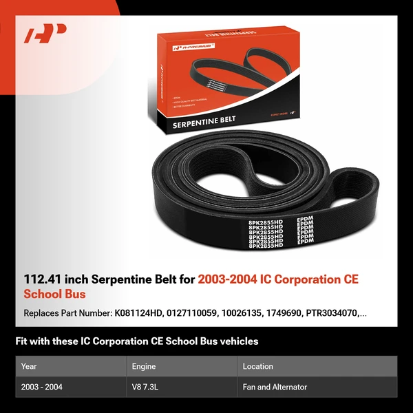 112.41 inch Serpentine Belt for 2003-2004 IC Corporation CE School Bus