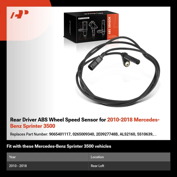 Rear Driver ABS Wheel Speed Sensor for 2010-2018 Mercedes-Benz Sprinter 3500