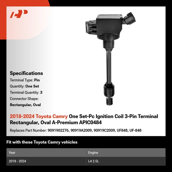 2018-2024 Toyota Camry One Set-Pc Ignition Coil 3-Pin Terminal Rectangular, Oval A-Premium APIC0484